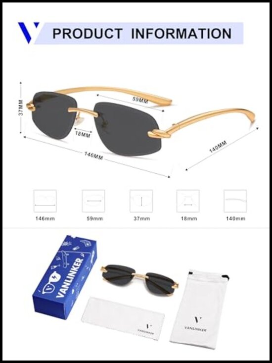 Square Rimless Y2K Retro Rave Sunglasses with UV400 Protection